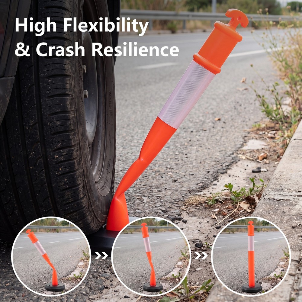 3 Pack Traffic Delineator Posts with Fillable Base,45 Inch Delineator Post Cones
