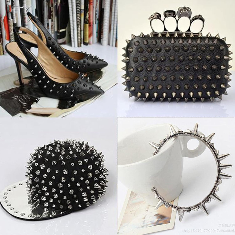 150 Sets ABS Plastic Punk Cone Spikes Studs Multiple Sizes Silver Screw Back Spi