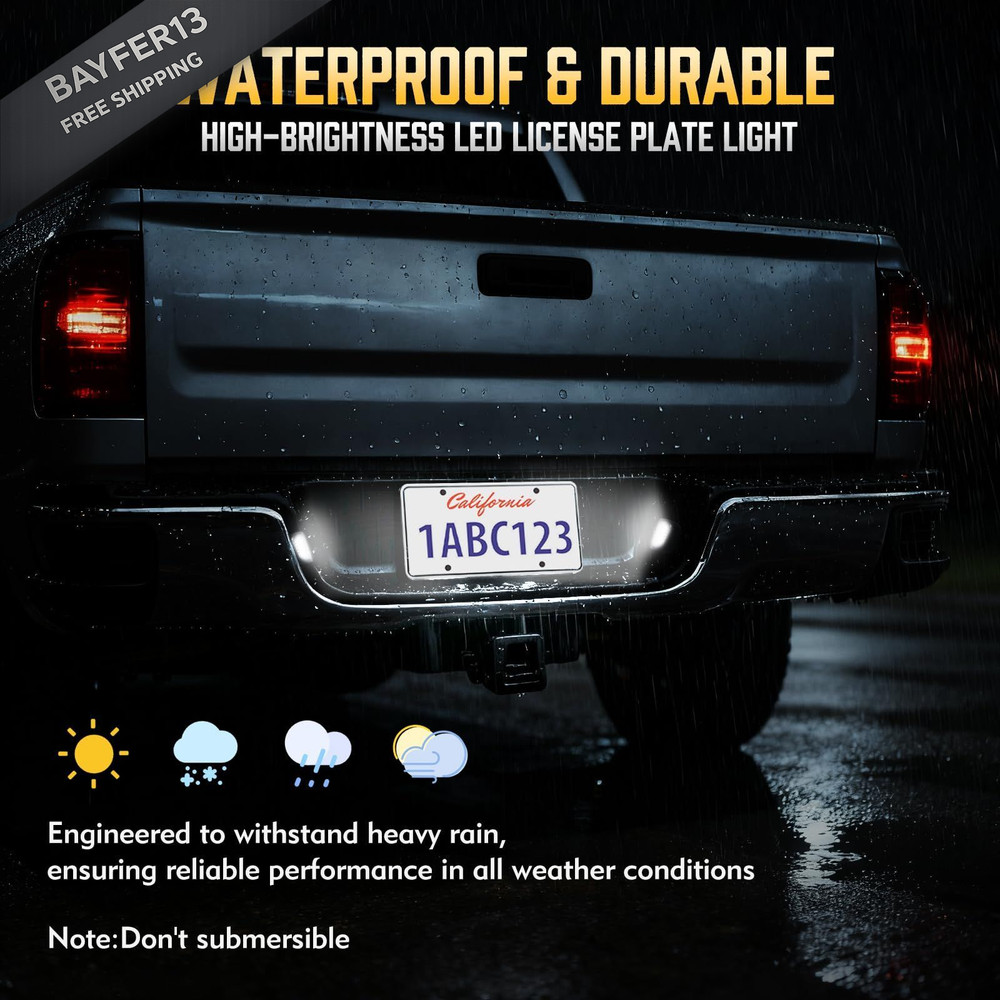 2-Pack LED License Plate Light Assembly, 6500K Cool White Waterproof Black