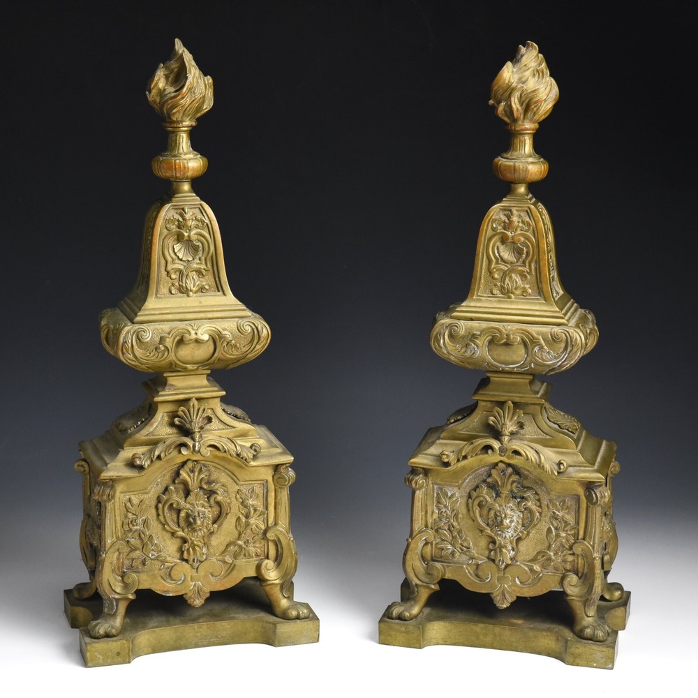 Regence Style Antique Bronze Chenets Firedogs Andirons