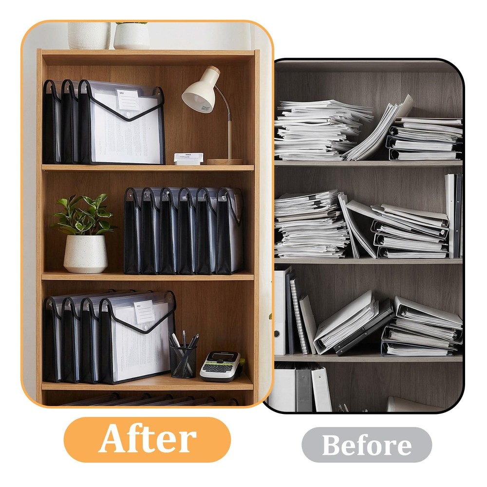 12 Pack Plastic Expanding File Folder, Folders for Documents with Snap Closur...