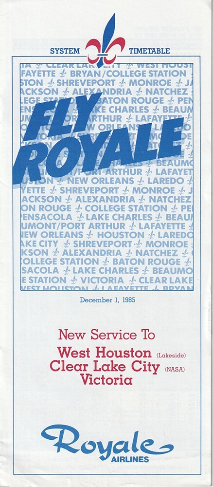 Royale Airlines timetable 1985/12/01