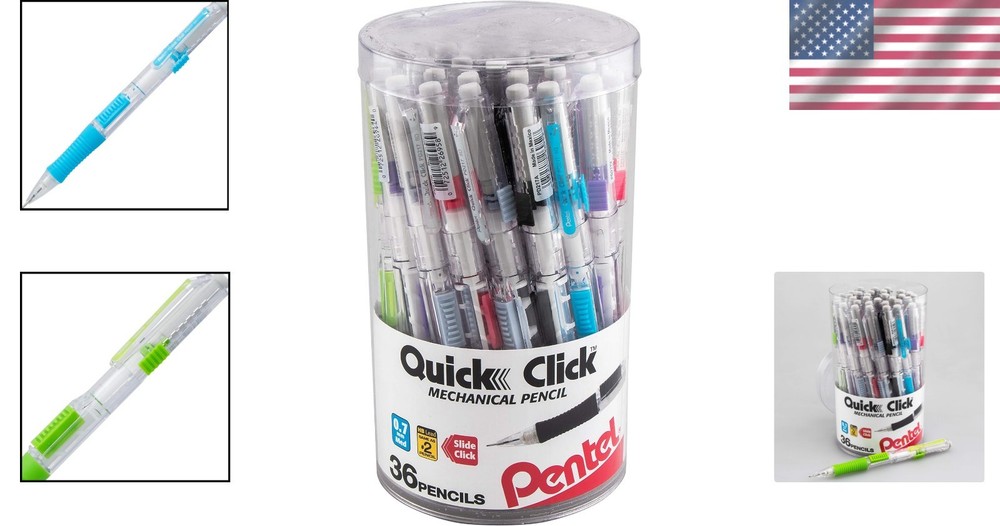 36ct Quick Click Mechanical Pencils 0.7mm Assorted Colors Clear Barrel