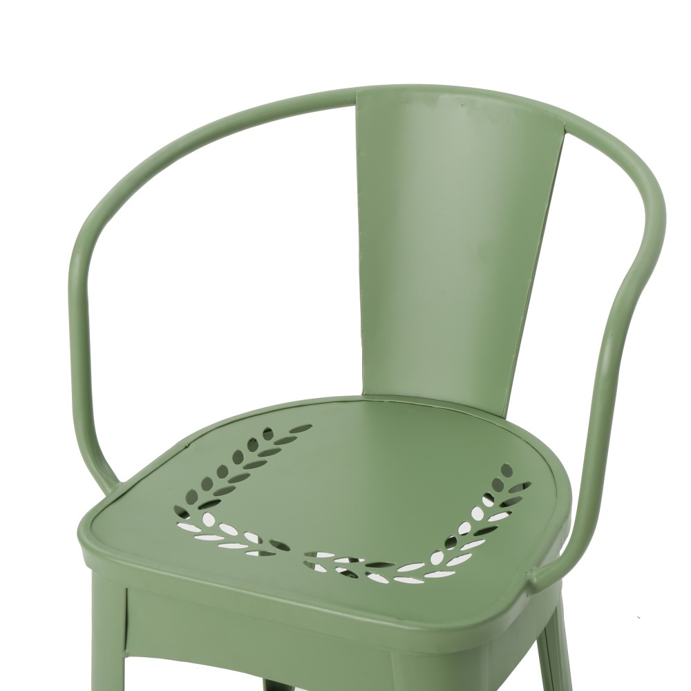 3-Piece Green Metal Bistro Set - Powder Coated Iron Table & Stackable Chairs
