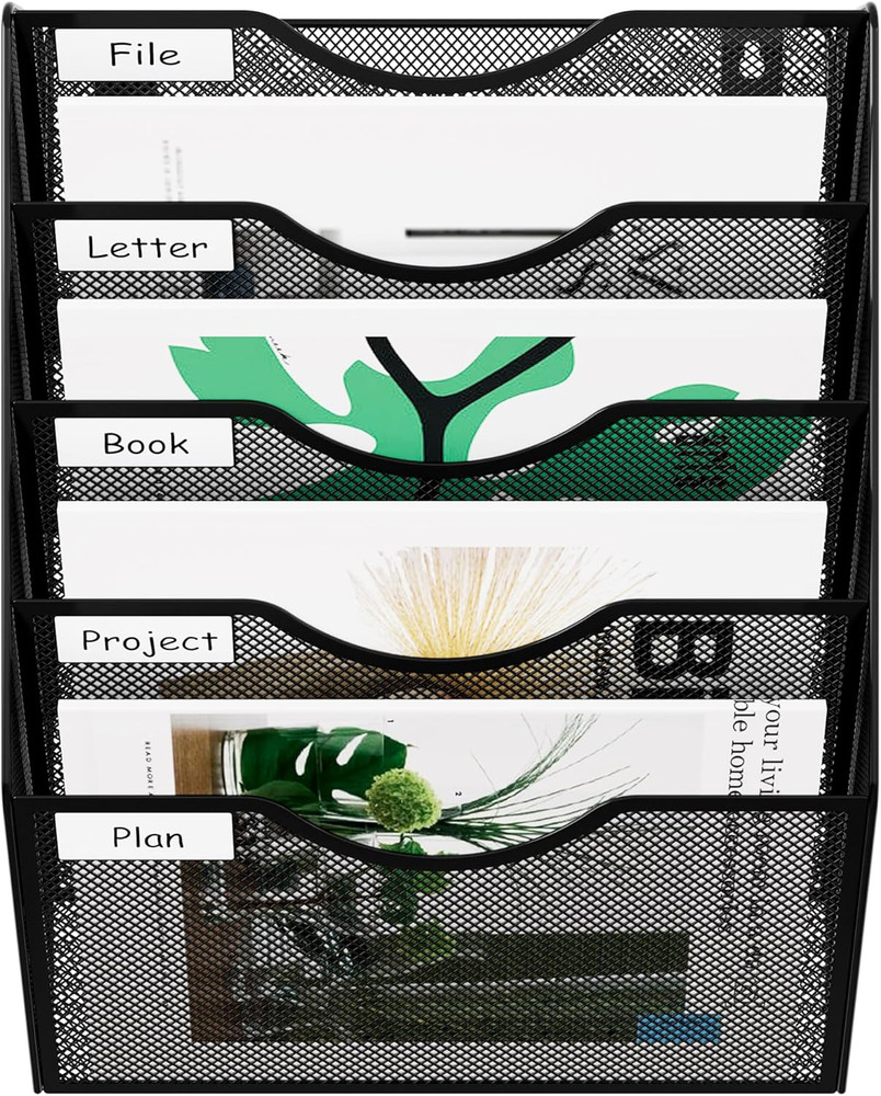 5 Pocket Mesh Wall File Organizer, Hanging Paper Folder Holder with Classify Lab