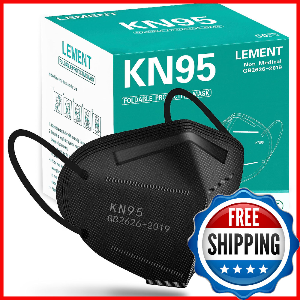 ELEMENT 50pcs KN95 Face Mask Black 5-Layer, Dust Safety, ≥95% Filter, Breathable