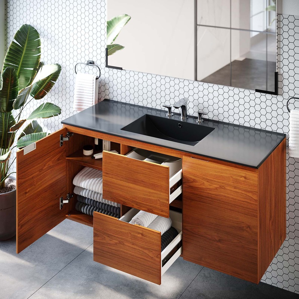 Modway Scenic 48" Wall-Mount Bathroom Vanity in Cherry Black