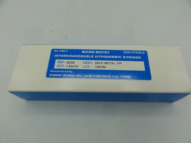 Micro-Mate 5038 Interchangeable Hypodermic Syringe, 20 CC Metal Tip