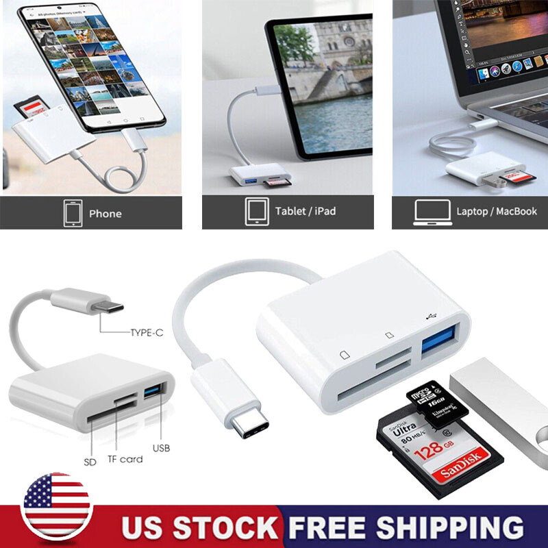 3-in-1 USB Stick SD TF Card Reader Type C OTG Adapter For iPhone Android Devices