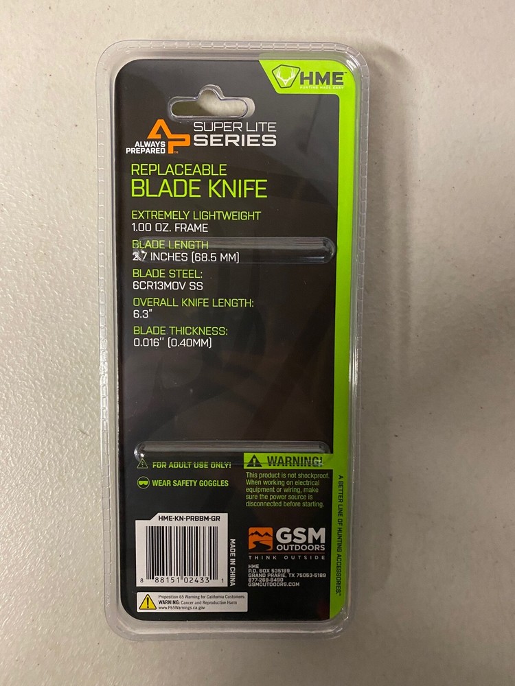 HME Knife with Replaceable Blade Green HME-KN-PRBBM-GR