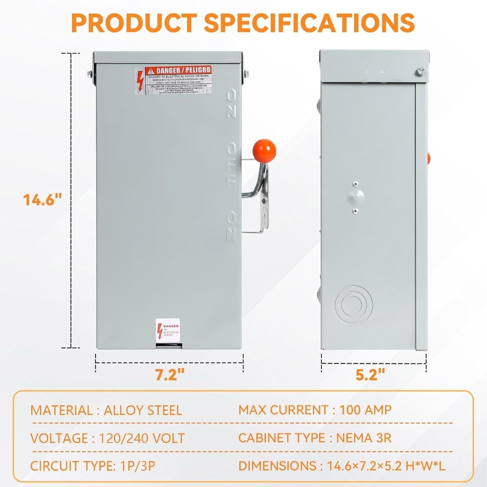 100A Generator Transfer Switch, 24000W Heavy Duty Double Throw Safety Switch,...