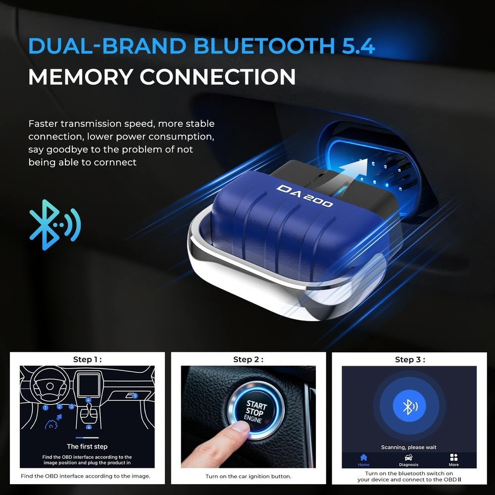AI OBD-II Car Code Reader Diagnostic Scanner Bluetooth 5.4 MEMORY CONNECTION