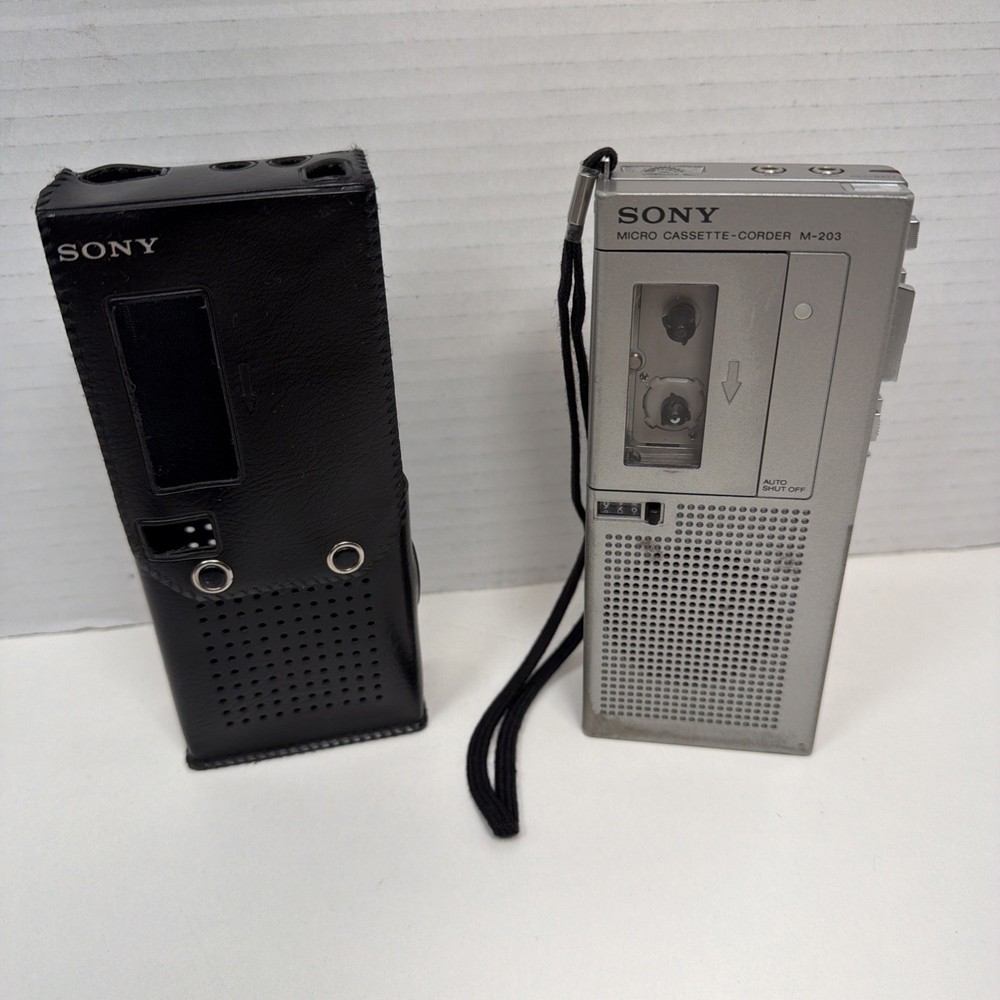 Sony Micro Cassette Recorder M-203 w/ Leather Case -Powers On NEEDS BELTS