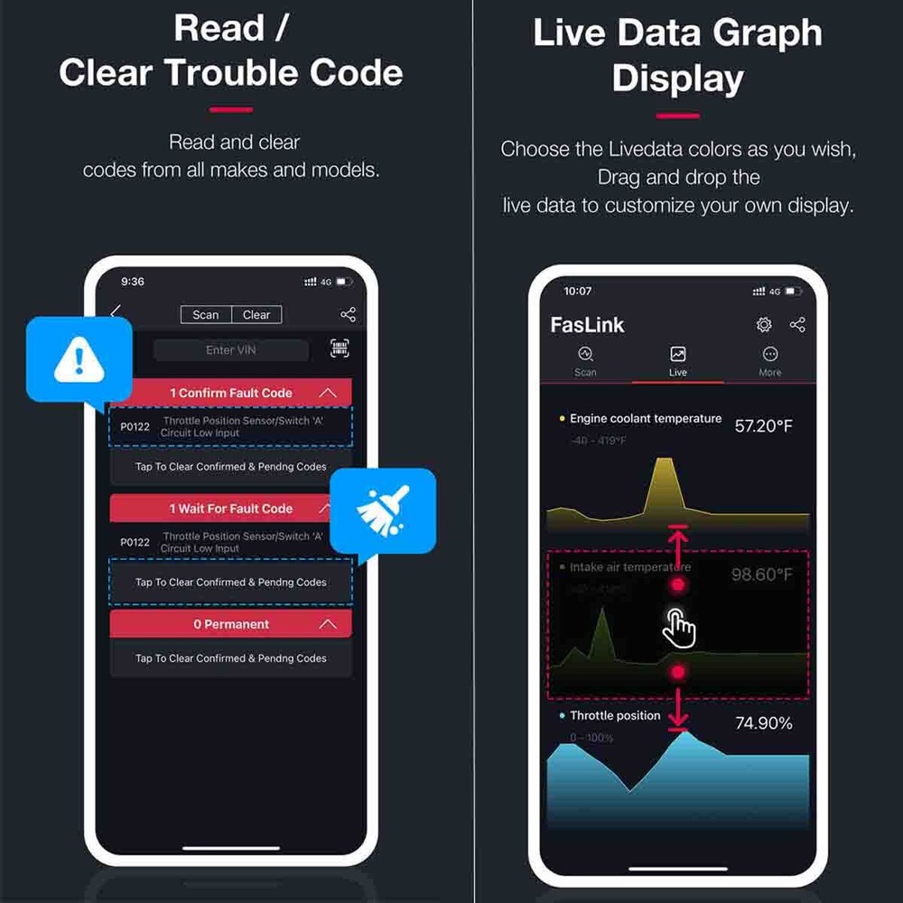 For Android & iPhone Bluetooth OBD2 Scanner Car Diagnostic Tool Code Reader