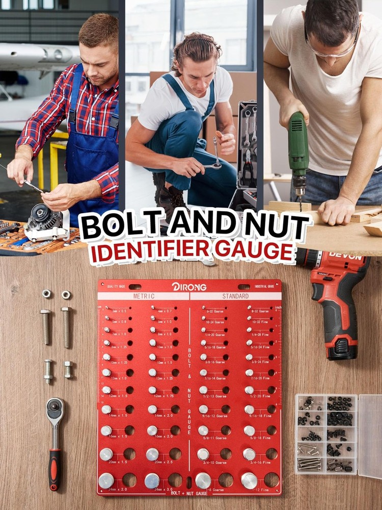 Thread Checker, 44 Nut and Bolt Thread Checker, Bolt Size and Thread Gauge 22...