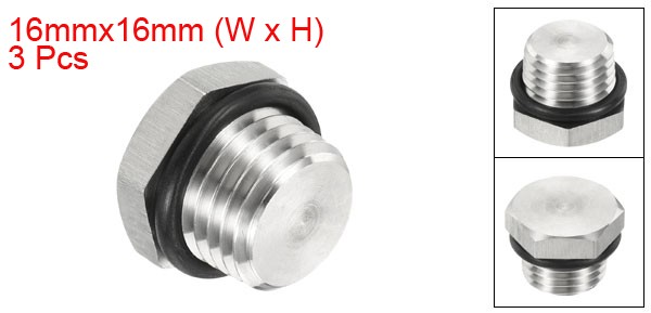 3pcs 1/4 NPT Male Plug Thread Hex Head Socket Solid Pipe Fitting Sealing Ring