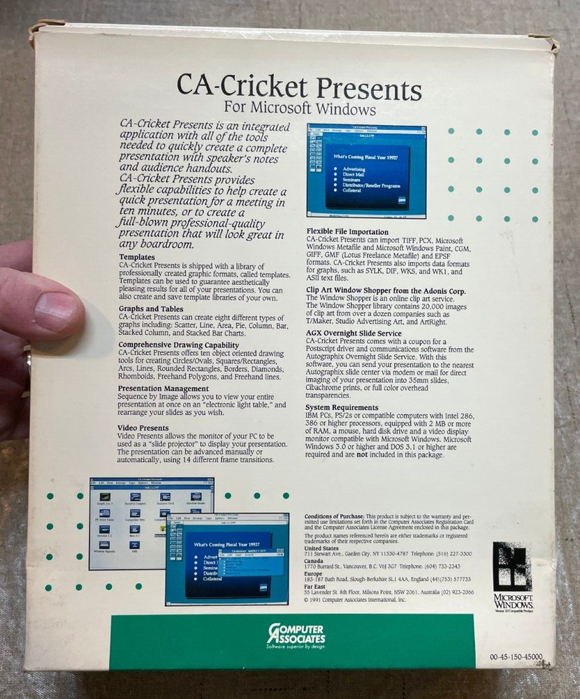 CA-Cricket Computer Associates Desktop Presentation Program Big Box 1991 Demo
