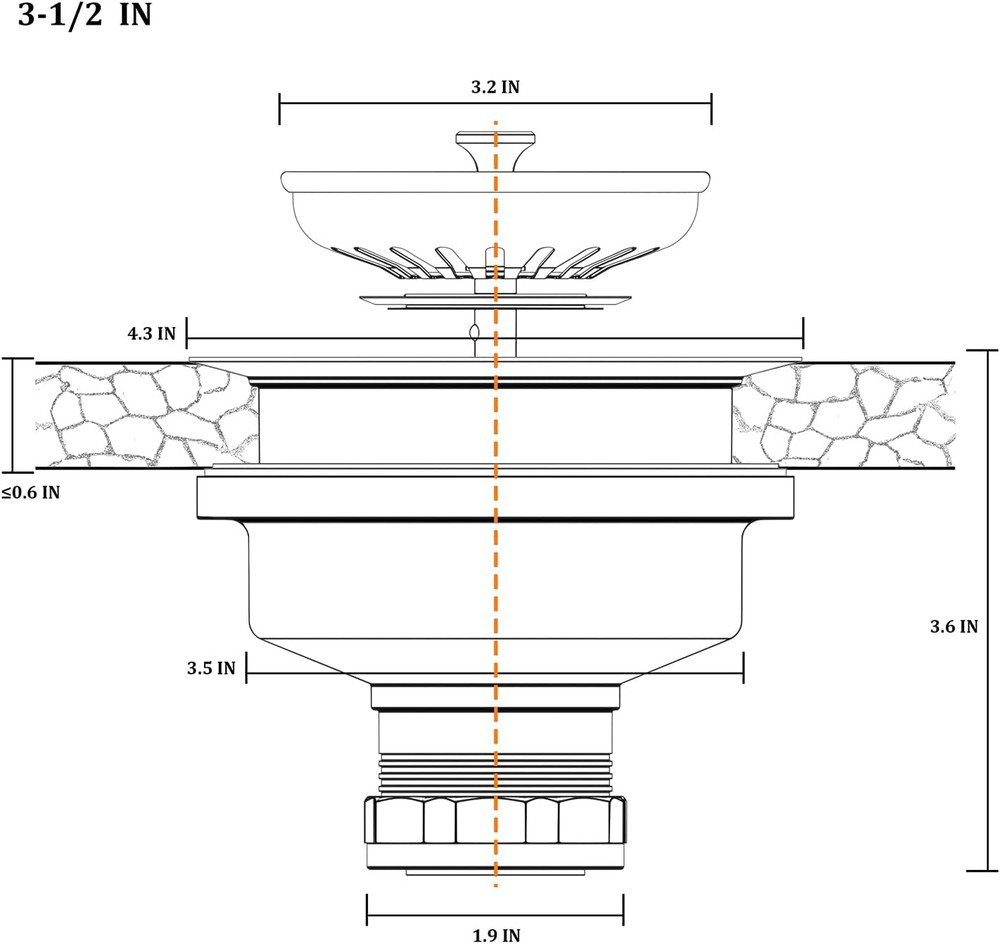 Sink Drain Assembly, Kitchen Sink Drain Strainer Kit with Removable Strainer Bas