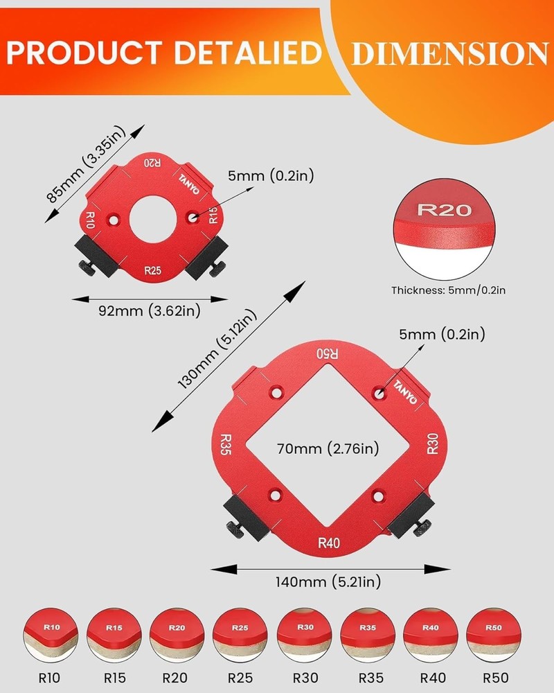 Router Corner Radius Templates with Superior Storage Solution - 8 Sizes Included