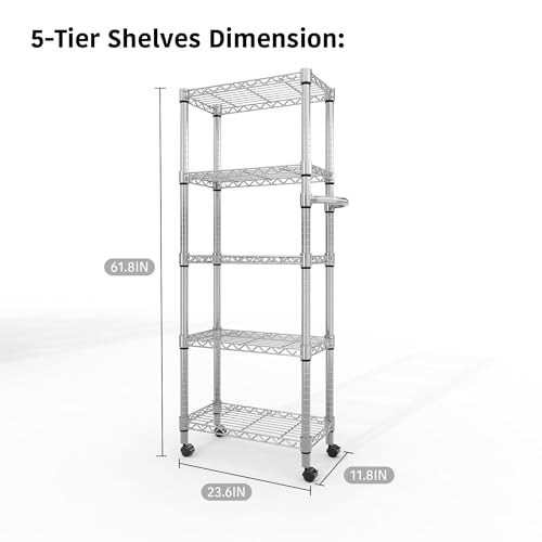 5-Tier Metal Storage Shelves, Adjustable Wire Shelving Units with Side Handle