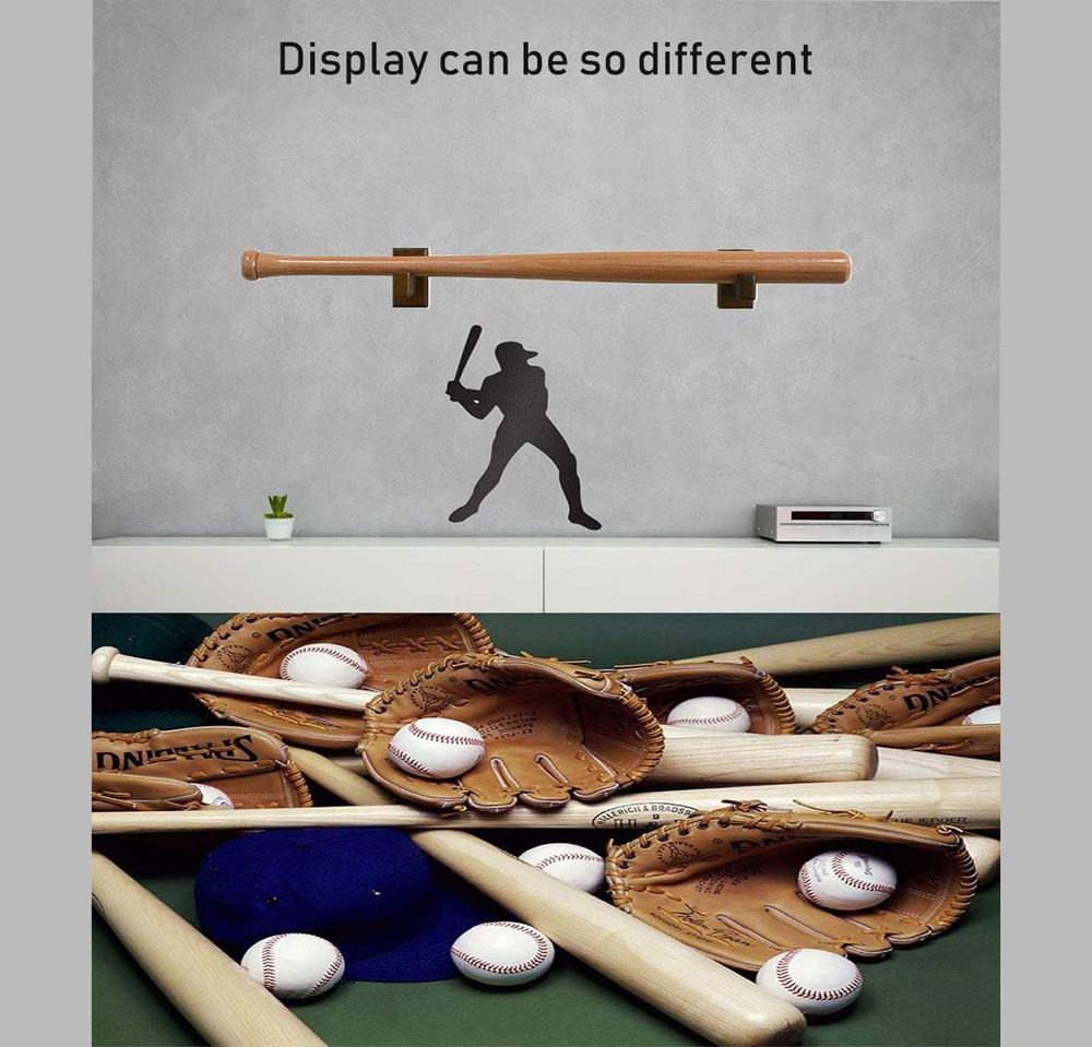 Baseball Bat Display Case Wall Mount Solid Wood Rack Holder with Soft Liner