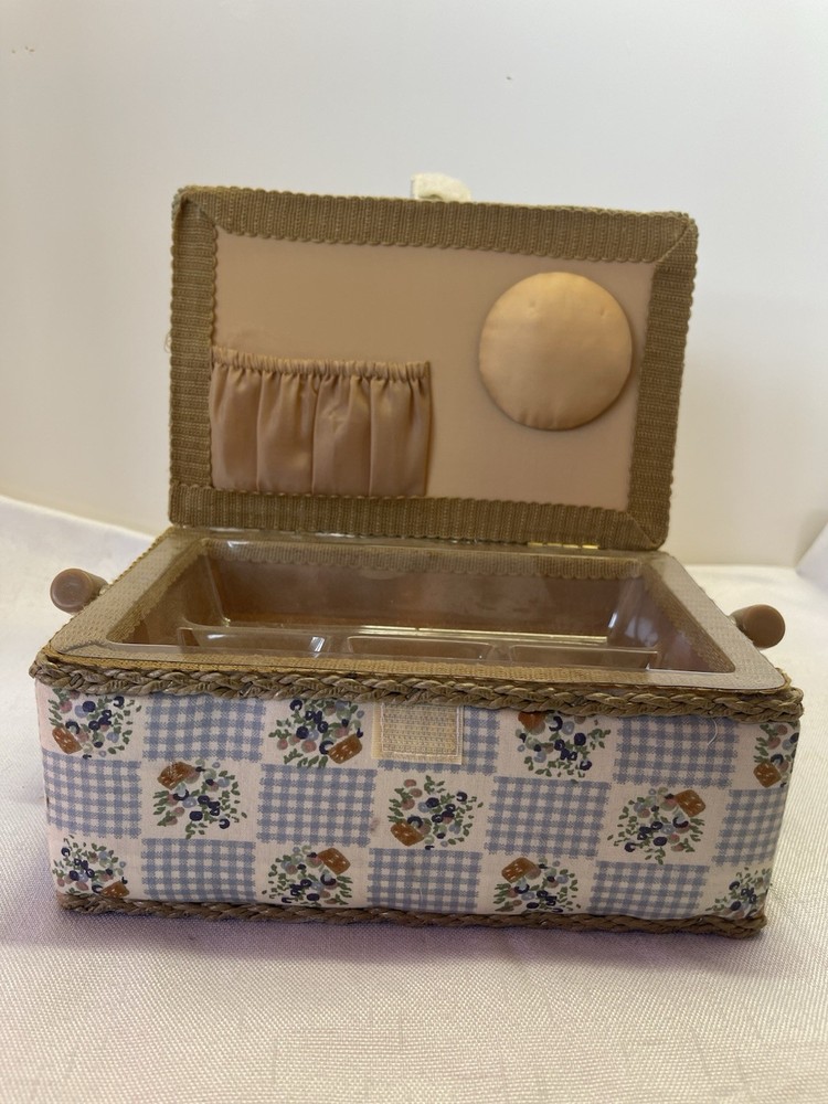 Padded Sewing Box With Plastic Tray. Hook and loop Closure Beautiful Condition