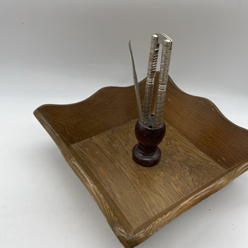 Vintage Nut Tray with Nutcracker Holder & Partial Nutcracker Set (2 Pieces)