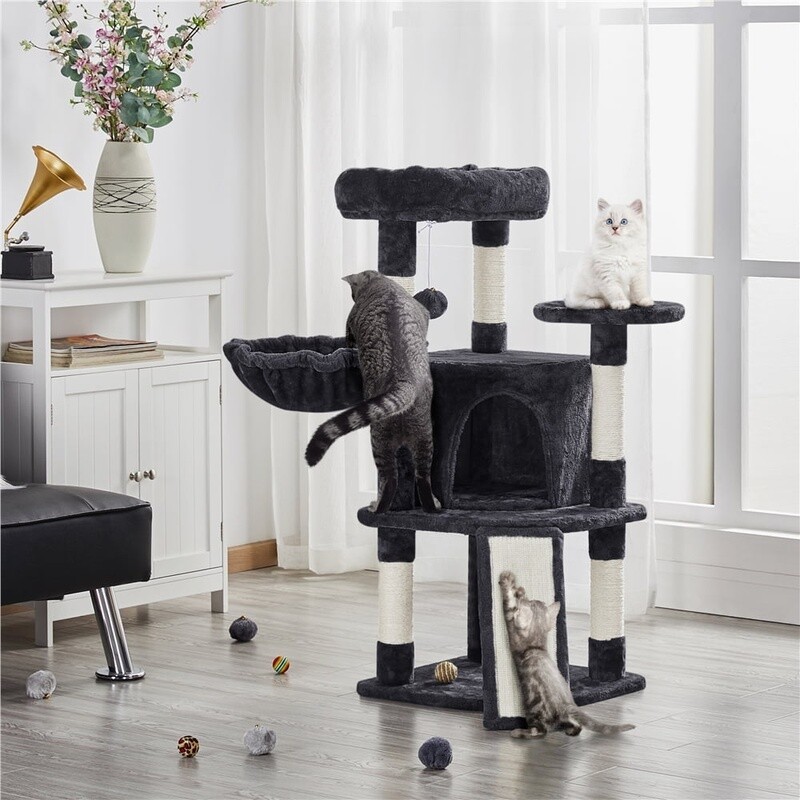 42" Multilevel Cat Tree Tower W/ Condo Perches Scratching Posts Elastic Ball New
