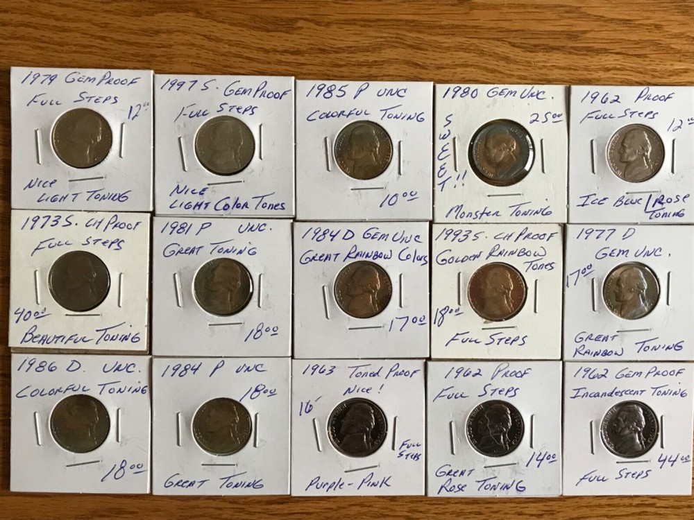 toned Jefferson Nickels
