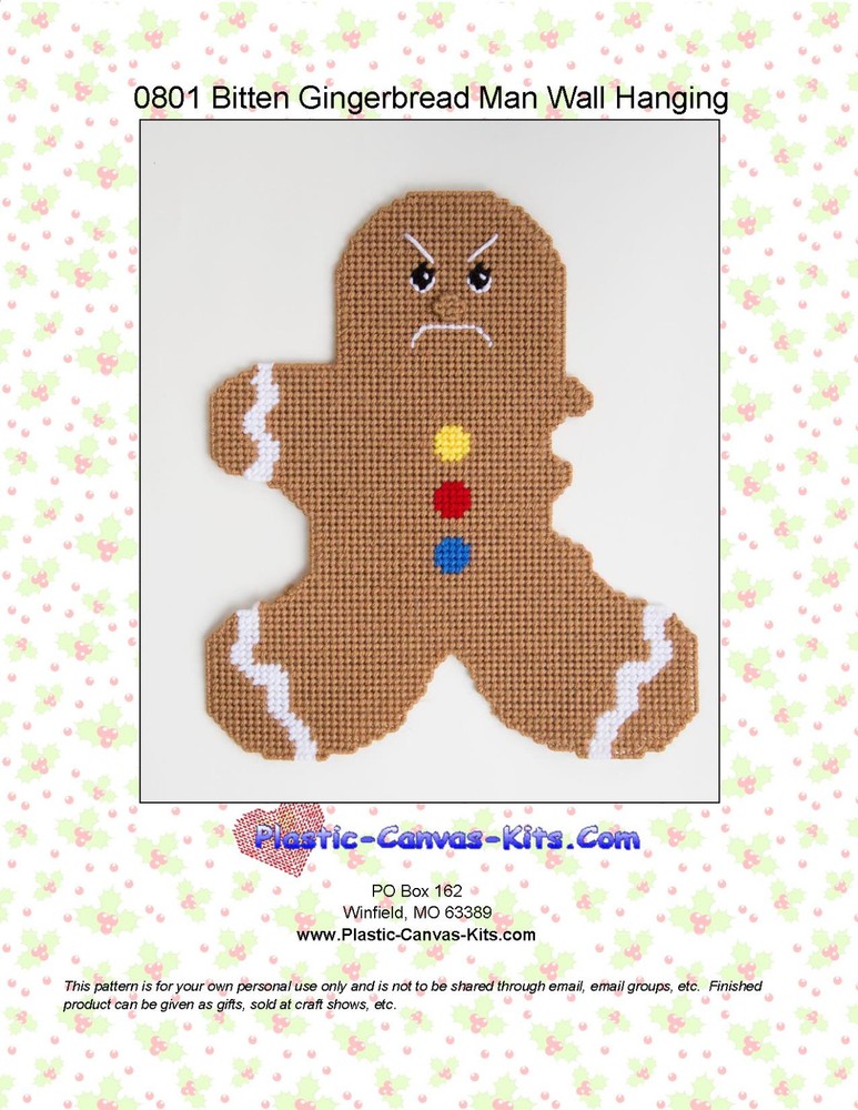 Christmas Bitten Gingerbread Man Wall Hanging-Plastic Canvas Pattern or Kit