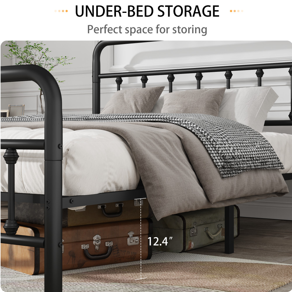 Full Metal Bed Frame w/ Headboard, Sturdy Structure & Storage, Black