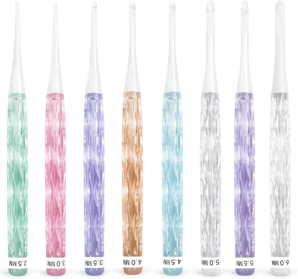 8-Size Inline Crochet Hook Set with See-Through Ergonomic Plastic Handles 2.5...