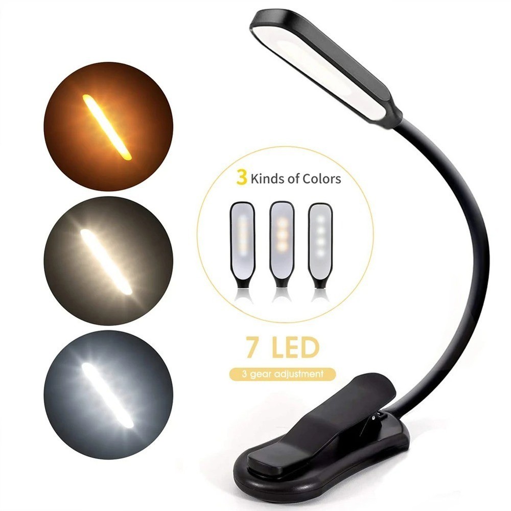 Flexible Rechargeable LED Book Lamp With 3 Light Modes Easy Clip Reading Light