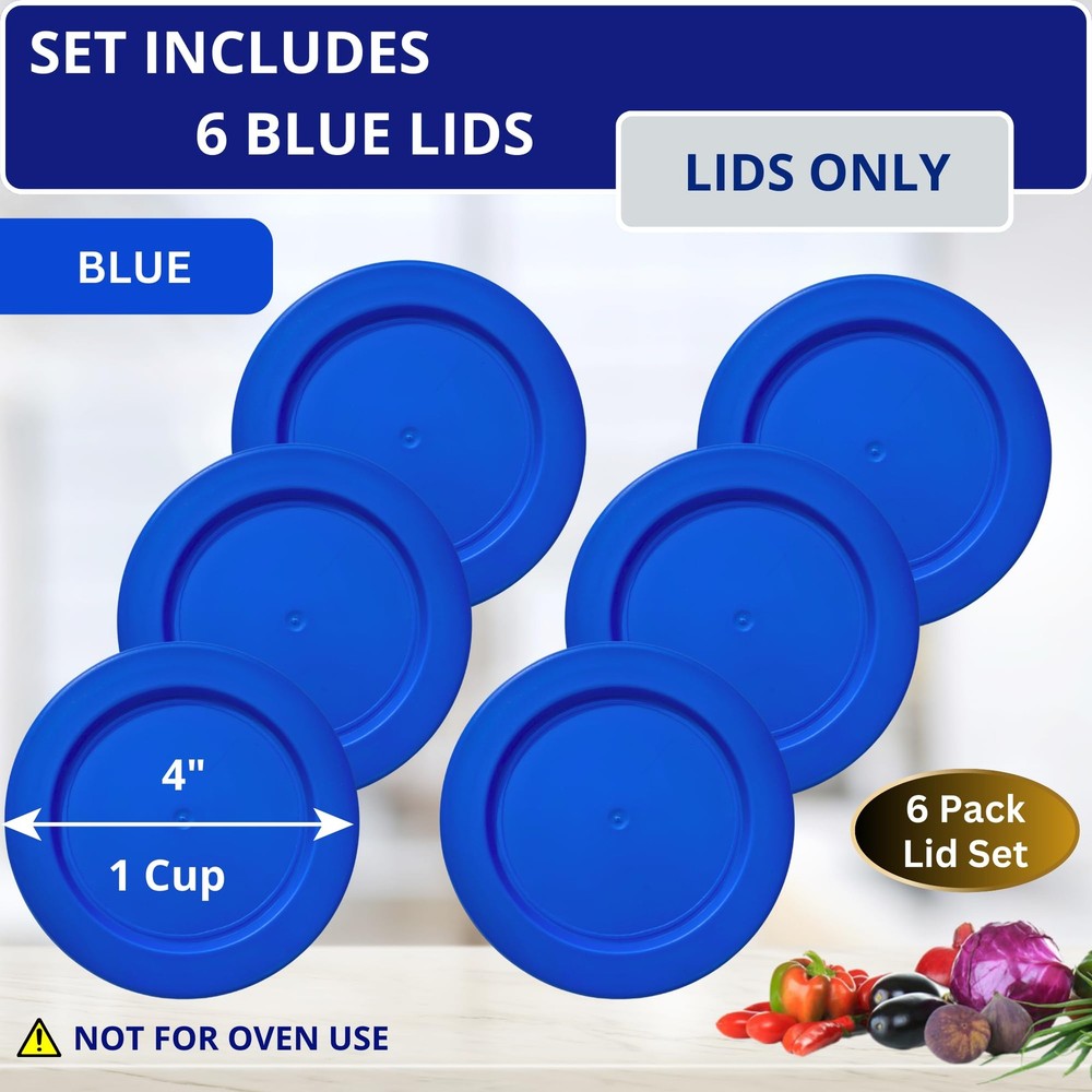 KlareWare Replacement Lids for - 1 Cup Storage Bowl Covers, BPA 6 Pack, Blue