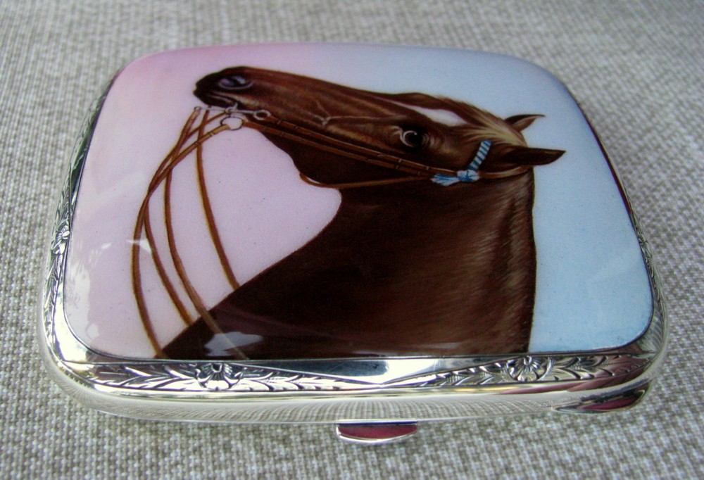 PRISTINE MINT ENGRAVED SILVER HAND PAINTED PORCELAIN CIGARETTE CHEROOT CASE 1910