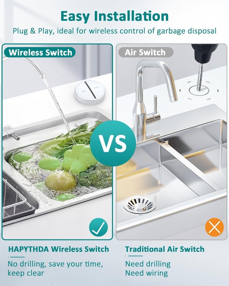 Compact Garbage Disposal Air Switch with 15A Capacity - Plug & Play Convenience