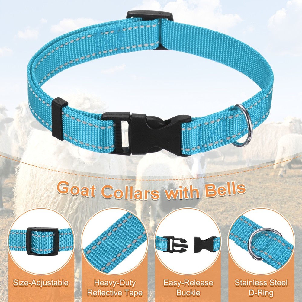 3-Pack Reflective Goat Collars with Bells, 13.8"-20.5" Polyester [Blue]