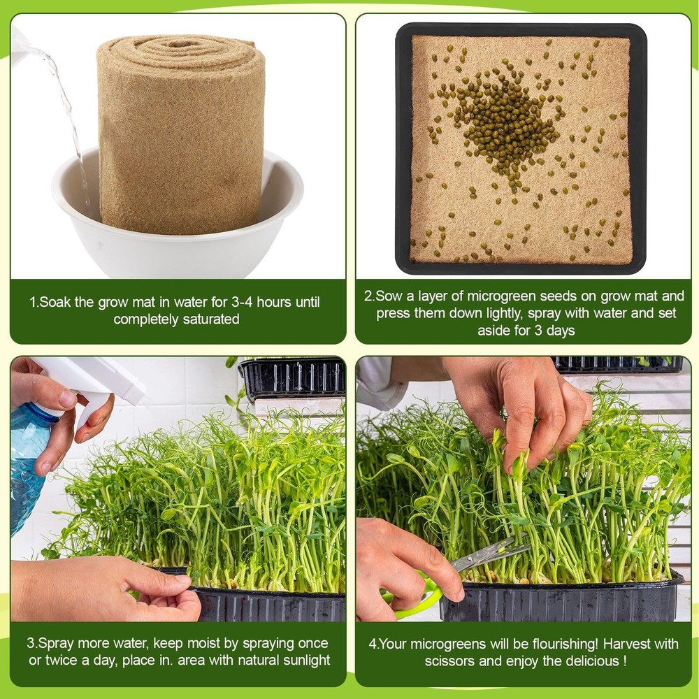 Hokoad 10"x197" Hydroponic Jute Grow Pads Microgreens Sprouting Mat Tray