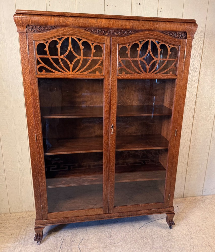 Antique Oak Two-Door Bookcase