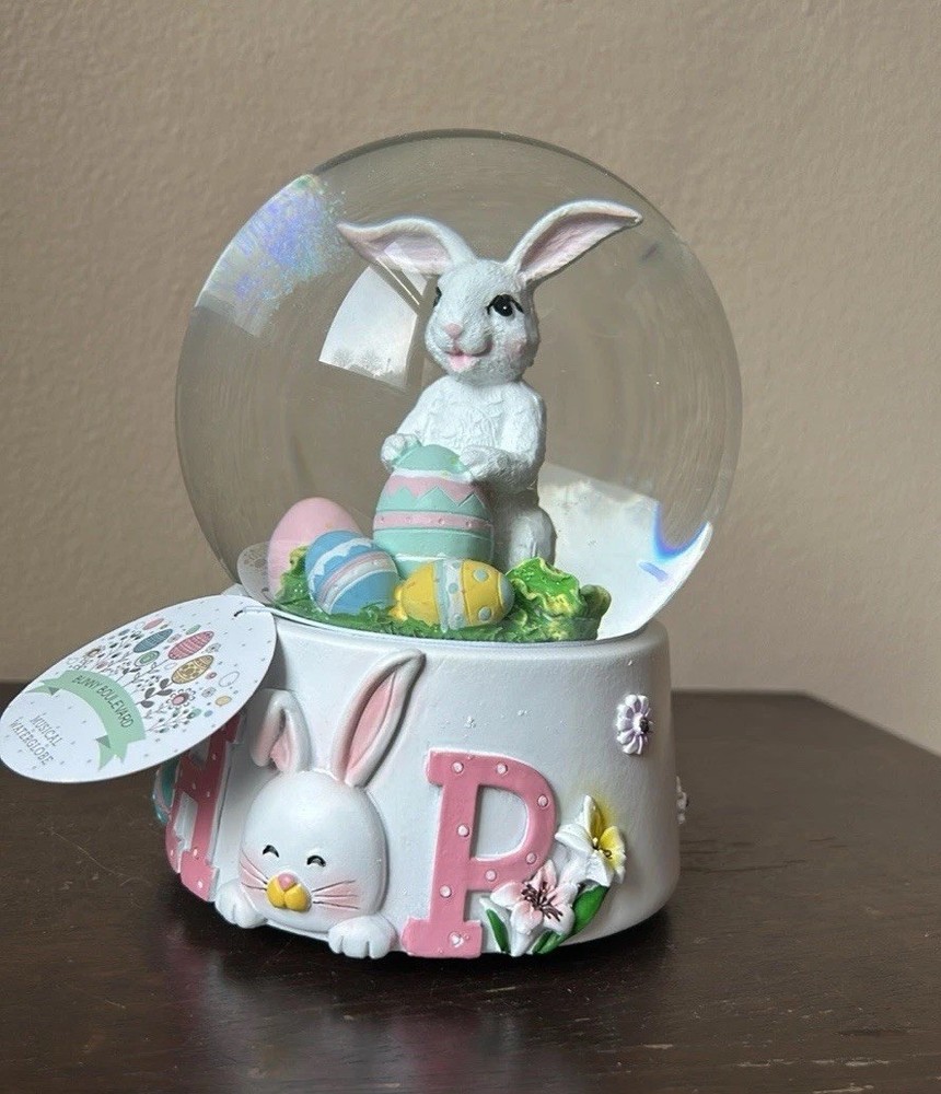 Bunny Boulevard Musical Snowglobe New Easter Bunny With Eggs