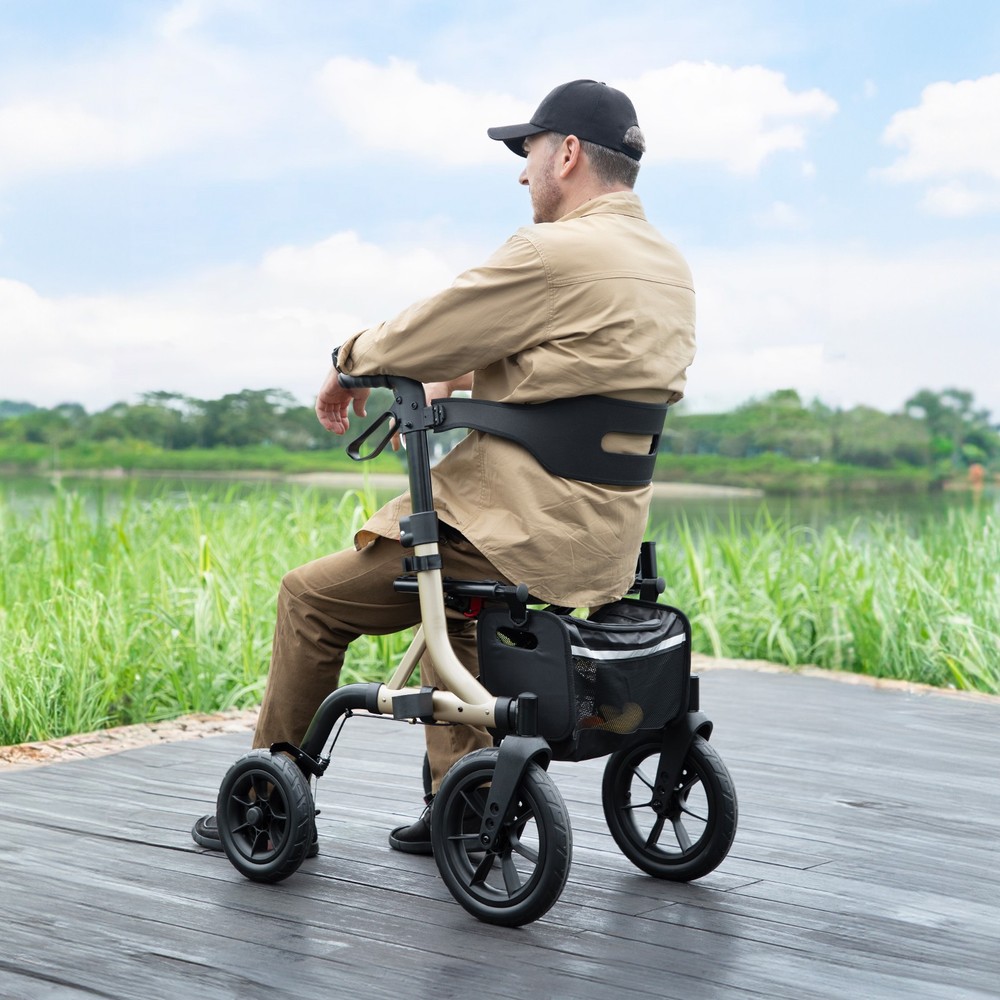 Rollator Walker Seniors 12''x10''rubber wheels Adjustable Height Foldable Seat