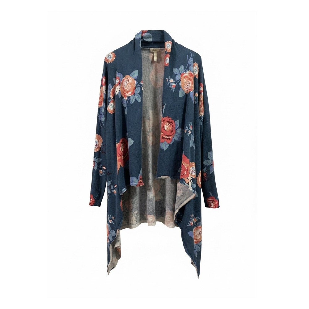 Matilda Jane Womens Medium Floral Cardigan Blue Boho Open Front Drape