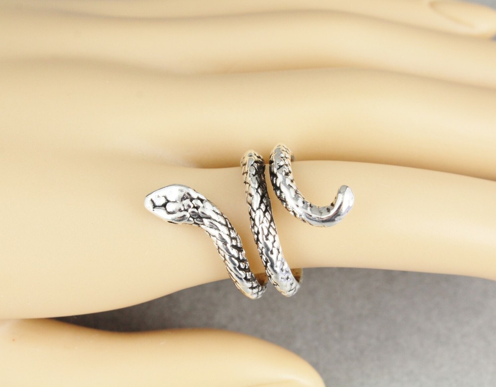 Silver snake ring asp cleopatra toga wrap serpent adjustable medusa statement