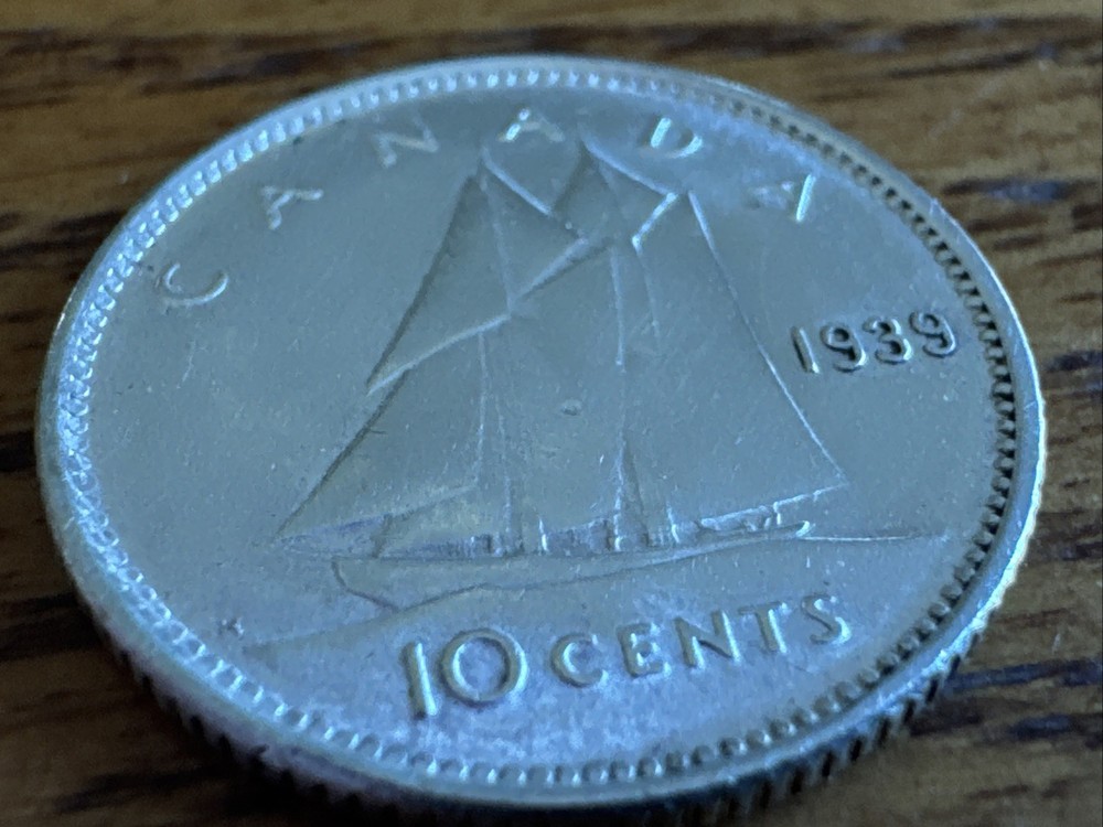 1938 Canada 10 Cents Silver Coin Cleaned