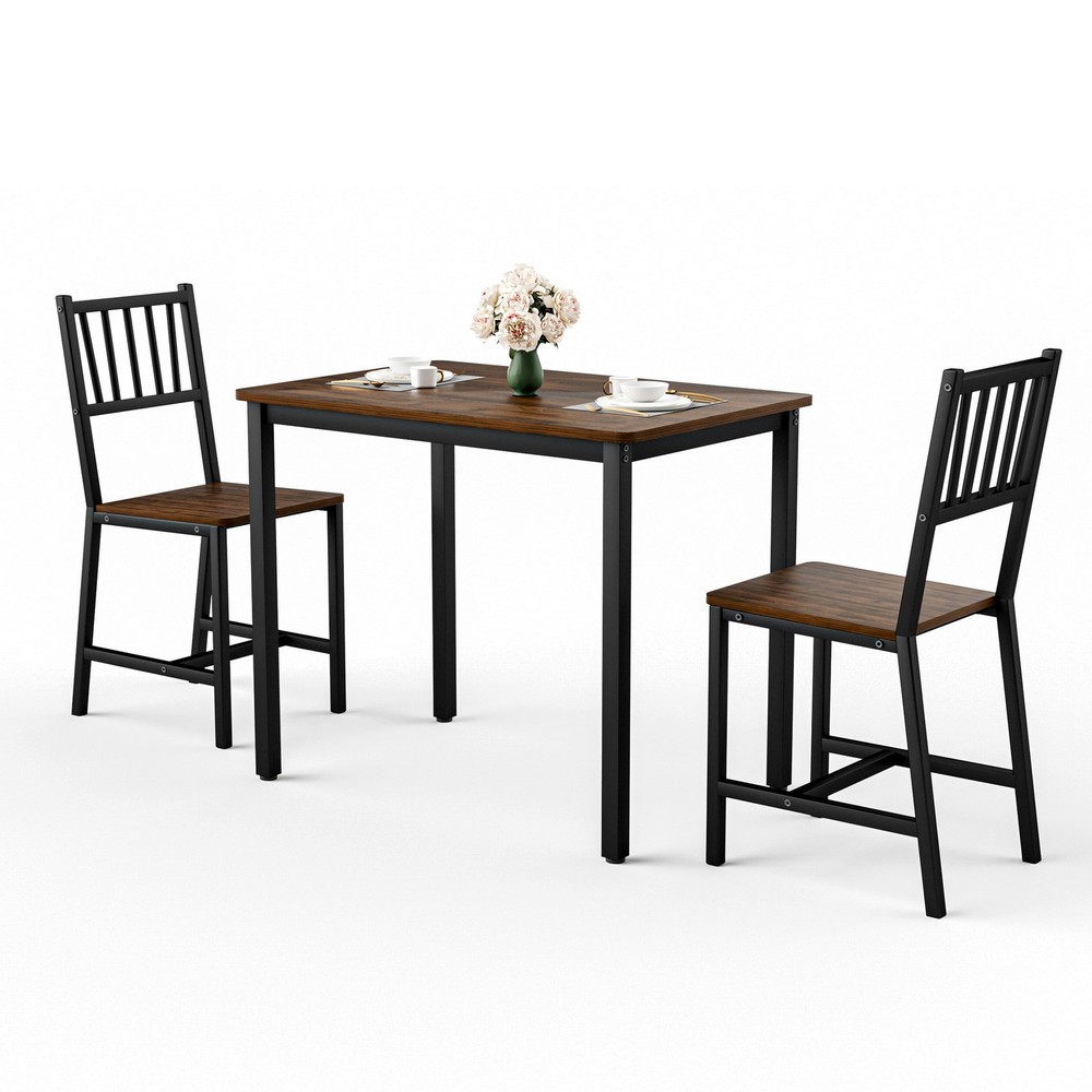 Compact Kitchen Breakfast Bar Dining Table & 2 Highback Chairs Set of 3 Small