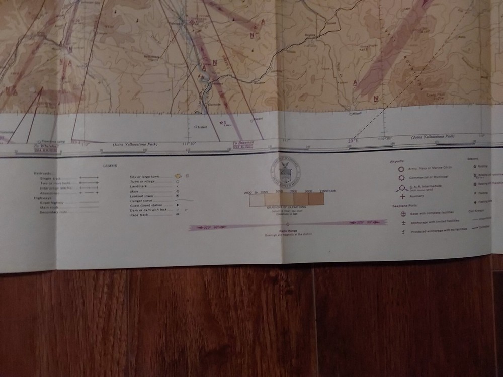 WWII BUTTE MT RESTRICTED 1944 Regional Aeronautical Pilot Chart Map AAF