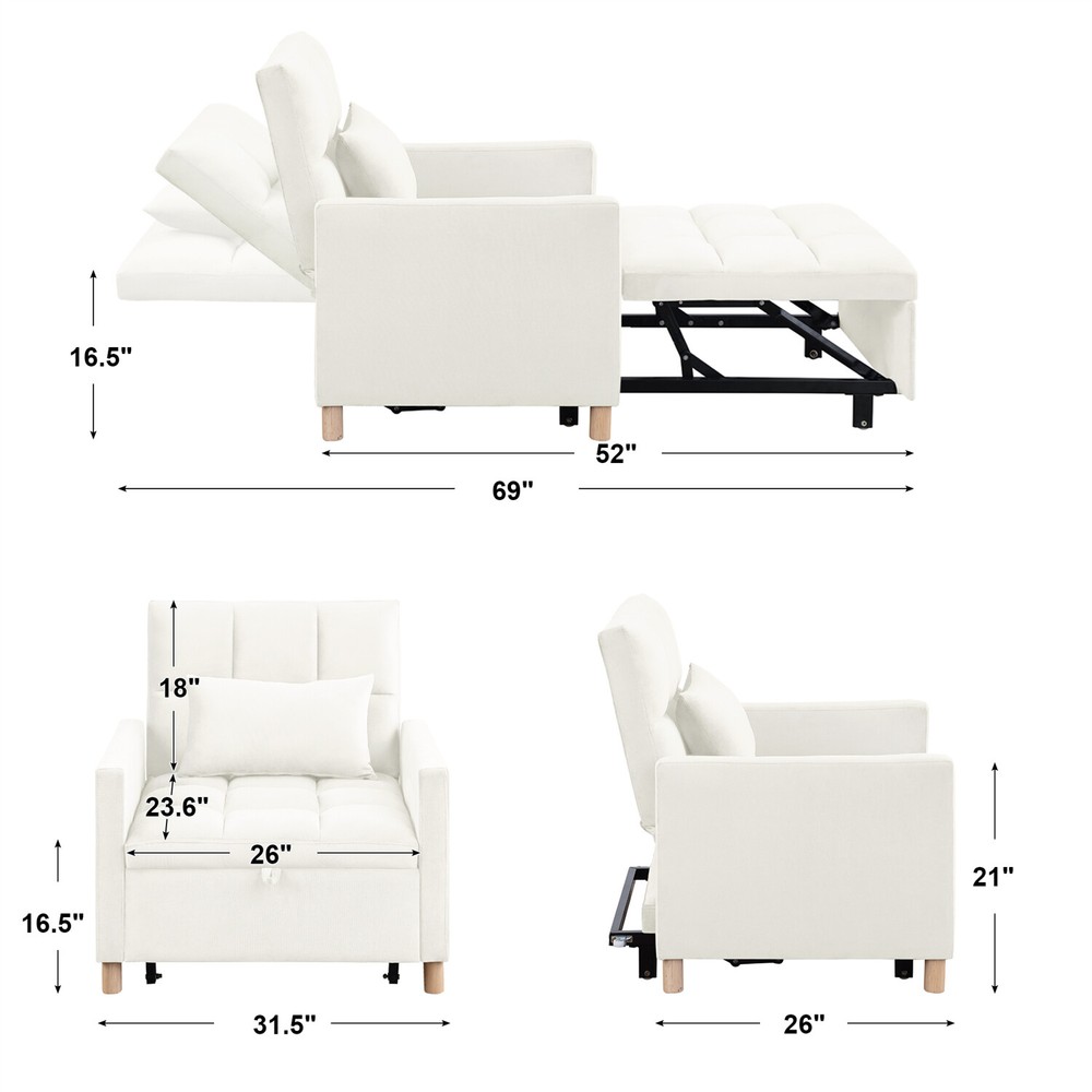Convertible Sofa Bed Chairs 3-in-1 Multi-Functional Folding Sofa Beige