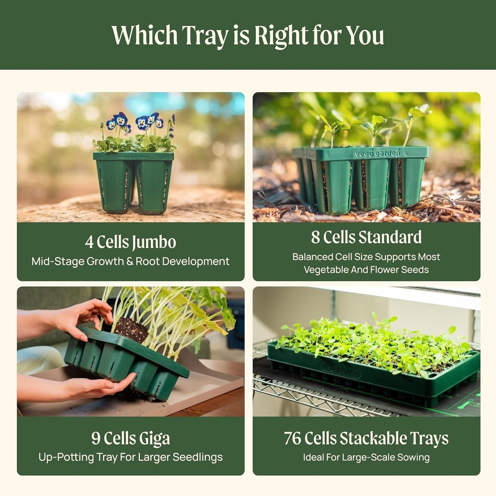 10" x 20" 76 Cells Seed Starter Tray Stackable Starting Germination Trays,4 Sets