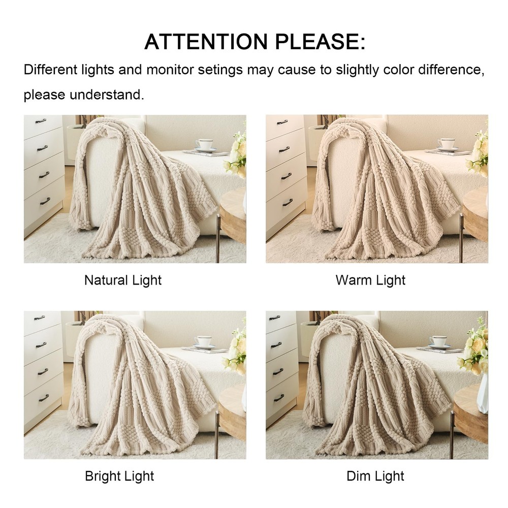 Throw Blanket for Couch-Beige Boho Throw Blanket, Tan Soft Fleece Plush Light...