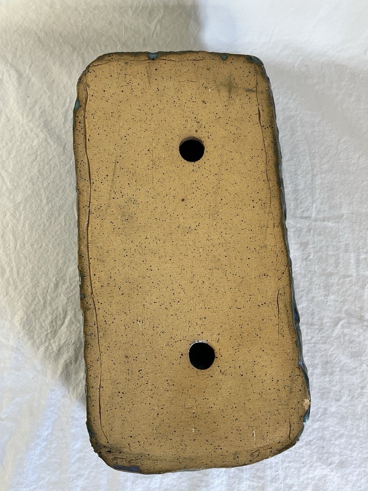 Vintage Ceramic Planter in Brutalist MCM Style Blue and Green Rectangular